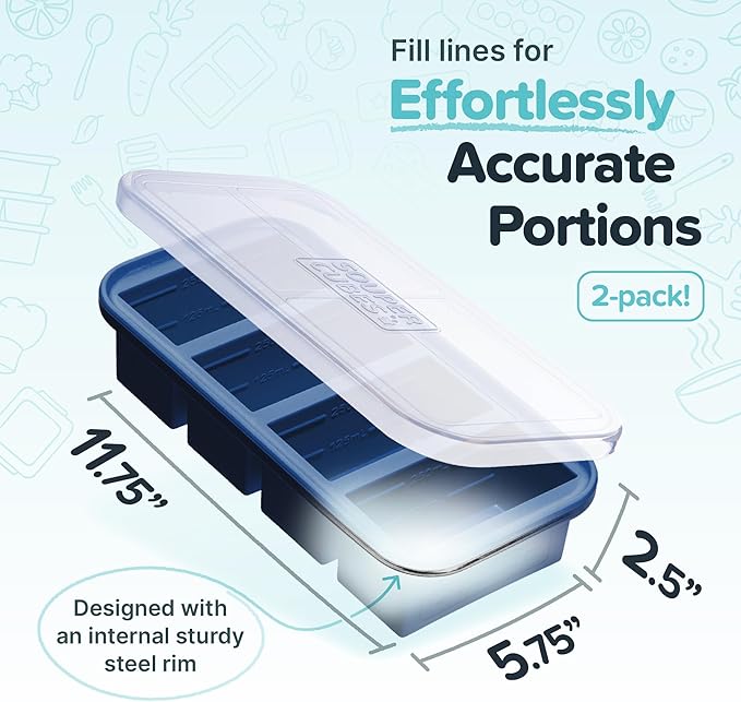 Souper Cubes 1 Cup Silicone Freezer Tray with Lids, Perfect for Storing Broth, Leftovers, Rice, Sauce and More, Silicone Soup Freezer Molds for Meal Prepping - Blueberry - 2-Pack