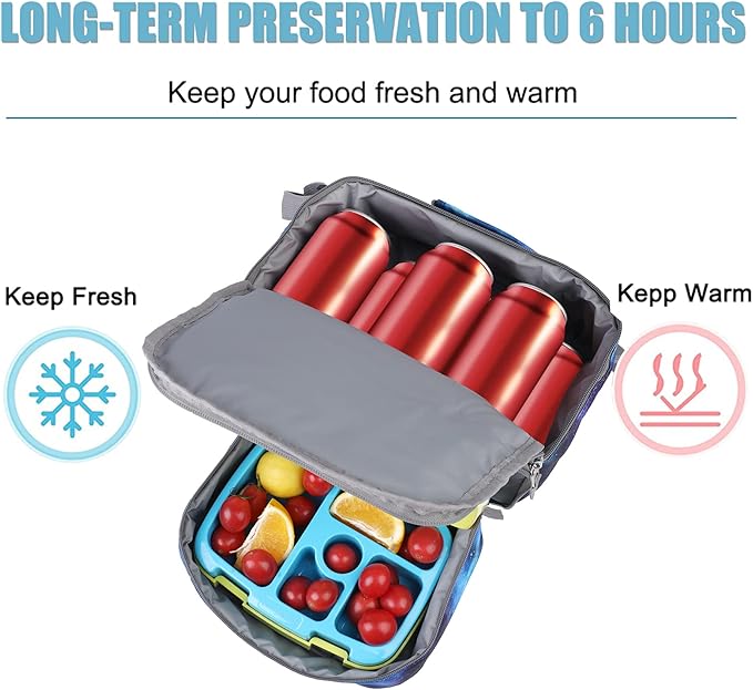 Lunch Bags Insulated Adjustable Strap Zipper, Water-Resistant Cooler Bags, Bento Bags for Kids Toddlers, Galaxy Deep Blue