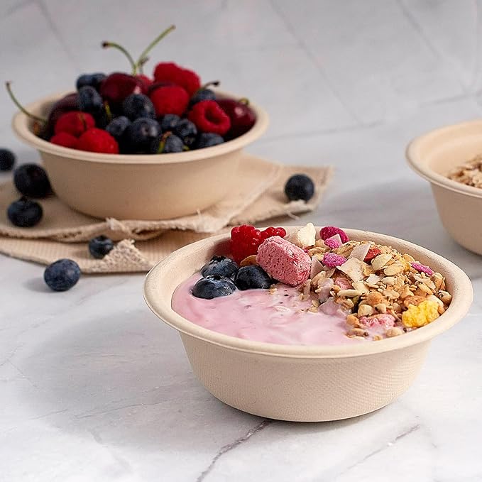 150 Pack 12 oz Paper Bowls Disposable Compostable Soup Bowls Natural Sugarcane Biodegradable Bowls for Ice Cream, Desserts, Pet Food