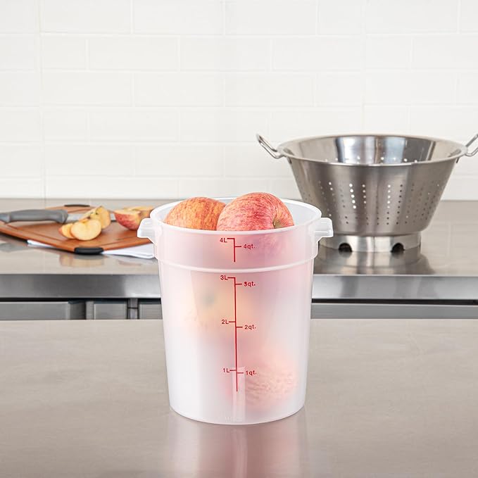 Restaurantware-Met Lux 4 Quart Food Storage Container, 1 Translucent Storage Container - Lids Sold Separately, Red Volume Markers, Dishwashable Container, Side Handles, For Storing Foods