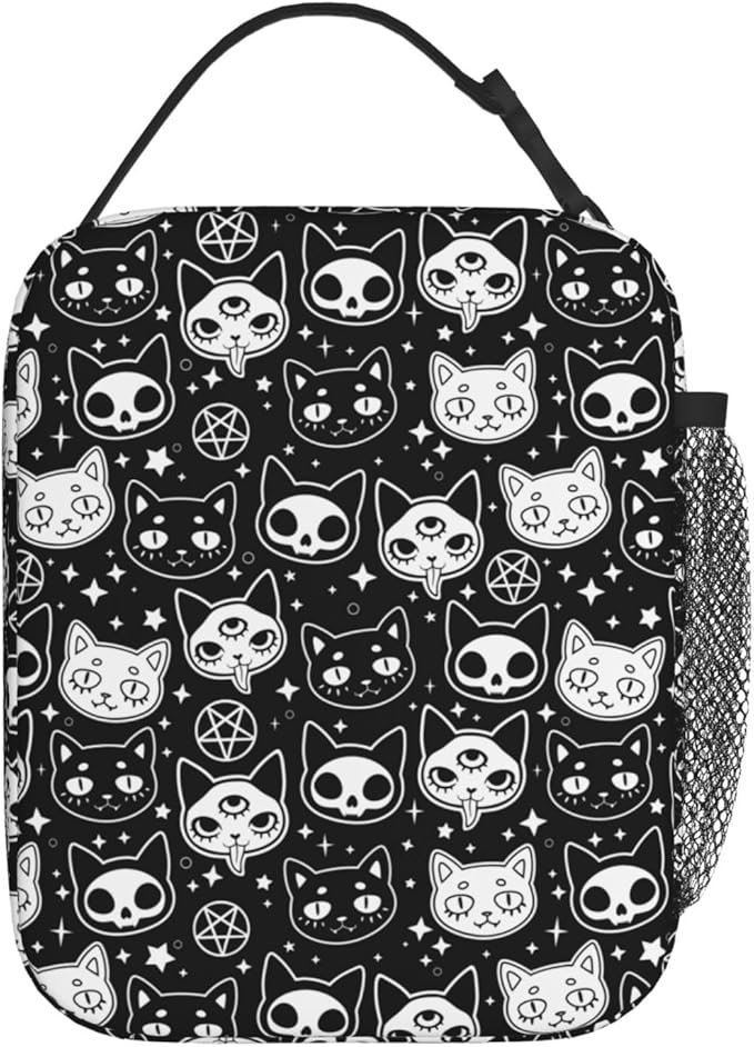YETTA YANG Wicca Witchcraft Cat Halloween Portable Lunch Bag Insulated Lunch Box Reusable Totes For Women Men Work Picnic Camping