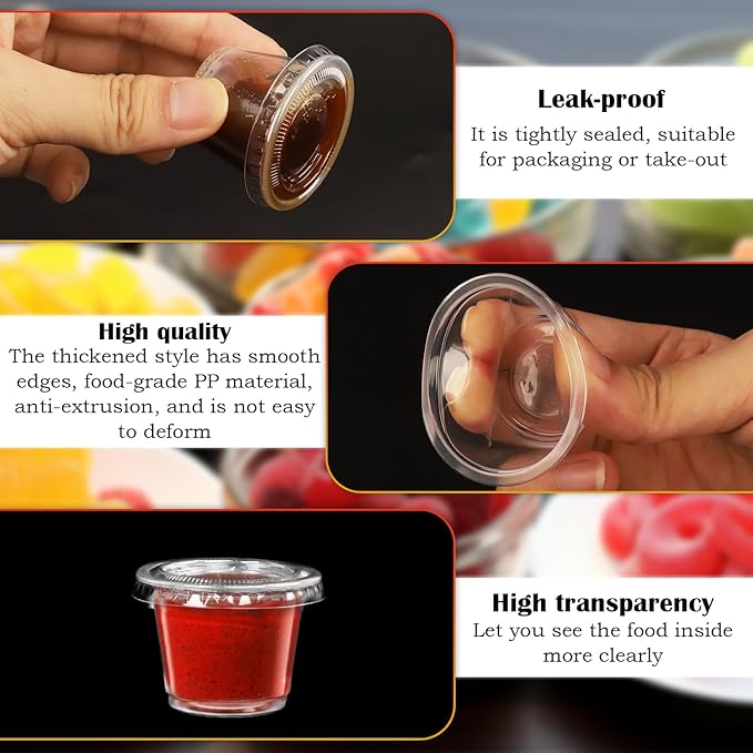 Nsmykhg Disposable Portion Cups,600 Pack 1 Oz Portion Cups Portion Cups With Lids Clear Jello Shot Cups Plastic Souffle Cups,Sampling Cups, Sauce Containers, Small Condiment Cups, Mini Sauce Cups