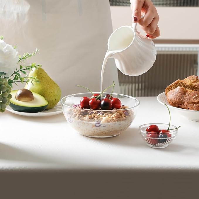 NUTRIIUPS 4 Pack Tempered Glass Prep Bowls, Clear Glass Bowl Set 6.6 Inch, Glass Salad Bowls for Kitchen Microwave and Oven Safe