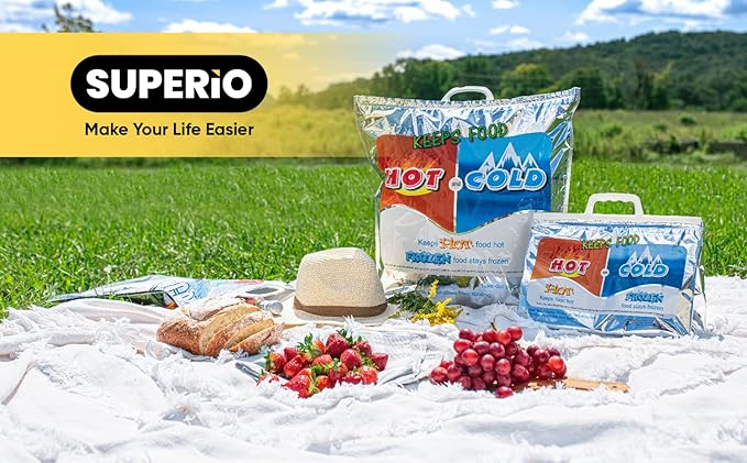 Superio Hot and Cold Insulated Bags for Food Delivery, Grocery Shopping Bags, Food Storage for Hot and Frozen Food for Travel, Disposable Cooler Bag, Reinforced Thermal Lunch Bag (2, 16"x19.25")