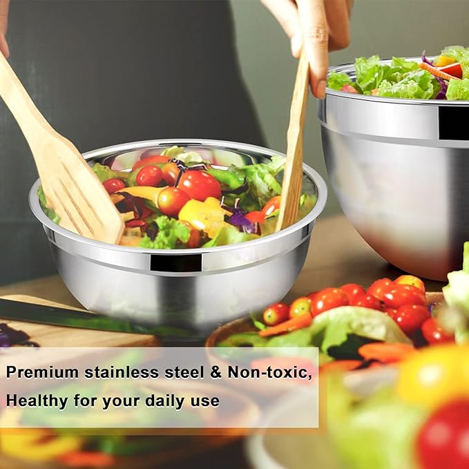 TeamFar Mixing Bowls with Lids Set of 7, Stainless Steel Nesting Mixing Bowls Set with 16 PCS Kitchen Utensils for Prepping Mixing Serving, 7, 4.5, 3, 2.5, 1.5, 1.2, 0.7 QT, Colorful