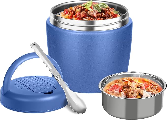Thermo for Hot Food 32oz, Vacuum Insulated Food Jar for Adults, Stainless Steel Soup Thermo Wide Mouth Leakproof Lunch Containers with Spoon for School Office, Blue