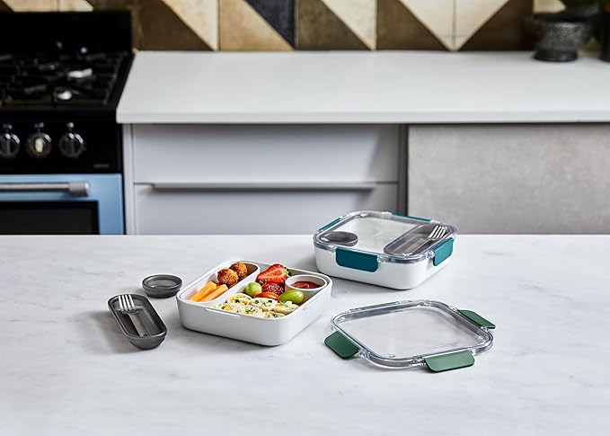 BLACK + BLUM Bento Box Style Compartment Food Container | Packed Lunch Box with Stainless-Steel Travel Fork, Plastic Free Leak-Proof, Microwave Safe | Olive, 34 oz / 1000 ml