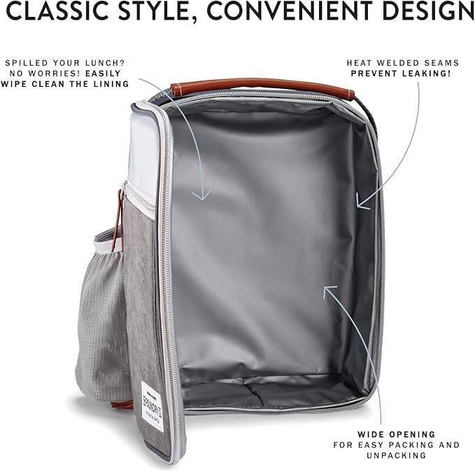 Fit & Fresh Insulated Lunch Box for Kids, Unisex, Polyester, Charcoal, 10" x 8.25" x 4", with Side Pocket and Front Zip