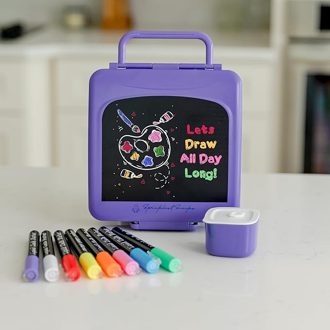 Chalkboard Kid Lunch Box for Girls & Boys - Leak-Proof Kids Lunchbox with Removable Compartment Tray, Lidded Container & Utensils - BPA-Free Lunch Box Containers for Kids for School, Daycare - Purple