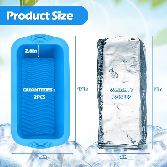 XANGNIER Extra Large Ice Block Mold,2 Pack 4.7lbs Ice Cubes for Cold Plunge or Coolers,Reusable Silicone Ice Molds for Ice Bath Chiller,Big Ice Tray