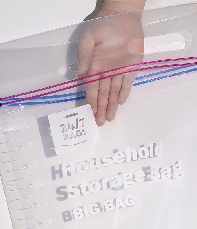 12 X-Large Plastic Storage Bags, 5 Gallons, Zero BPA, Double Zipper Seal, 3 Mils Thick, Double Layer Carry Handle, 18"x17"x7", Moving, Seasonal, Travel