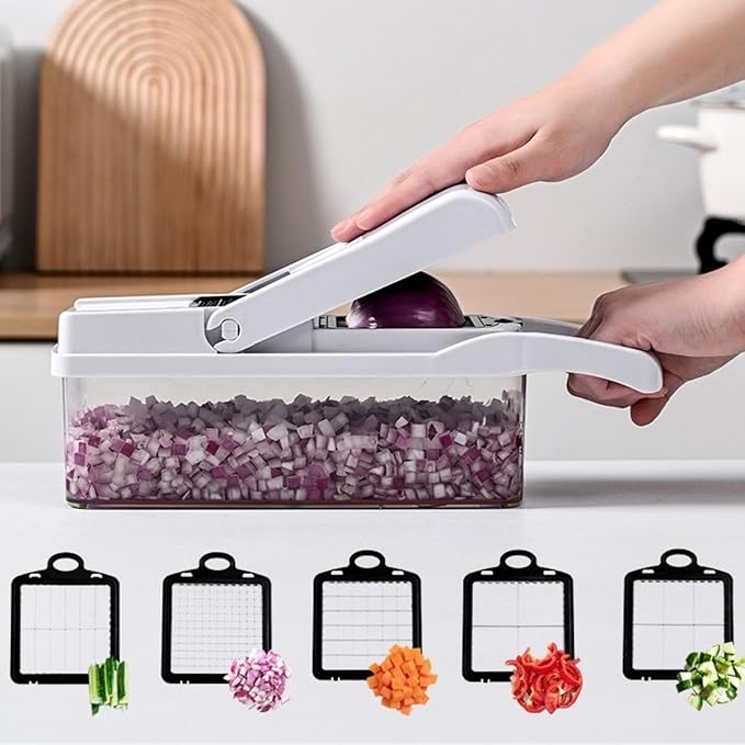 Mandoline Slicer, 12 Blade Vegetable Chopper Cucumber Slicer Potato Slicer Onion Slicer,Food Chopper with Container(26pcs, White)
