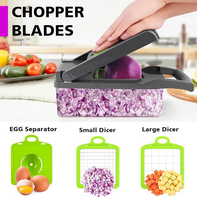 Vegetable Chopper, Pro Onion Chopper, Multifunctional 13 in 1 Food Chopper, Kitchen Vegetable Slicer Dicer Cutter,Veggie Chopper With 8 Blades,Carrot and Garlic Chopper With Container…