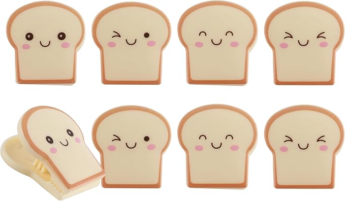 COOK WITH COLOR Cute Bag Clips - Funny Snack Clips, Magnetic Chip Clips for Bags - Kitchen and Food Bag Clips for Airtight Seal for Food Storage, Toast, Pack of 8