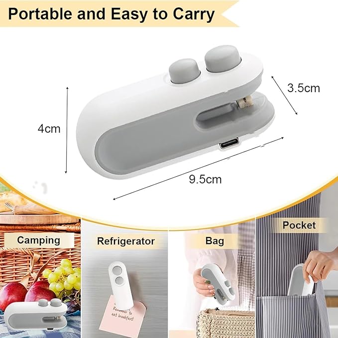 Mini Bag Sealer 2 Pack Bag Sealer with Cutter and Magnet 2 in 1 Mini Bag Resealer Machine Portable Handheld Rechargeable Heat Vacuum Food Sealer for Plastic Bags Snacks & Food Storage (2, blue)