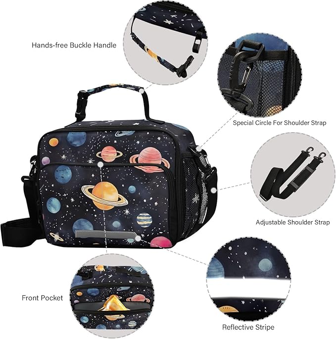 Planet Space Kids Lunch Box Insulated Lunch Bags Cooler Tote Bag with Removable Shoulder Strap for Boy Girl Student 20848878