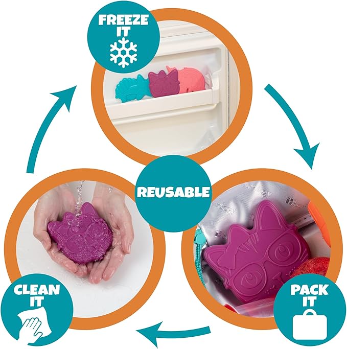 Kitty Reusable Hard Ice Pack- Set of 3- Fits Easily Inside Kids Lunch Box, Bento, Insulated Cooler Bag- Long Lasting Slim, Space Saving- Cool Freezer Packs Keep Food Cold For Hours- Back to School