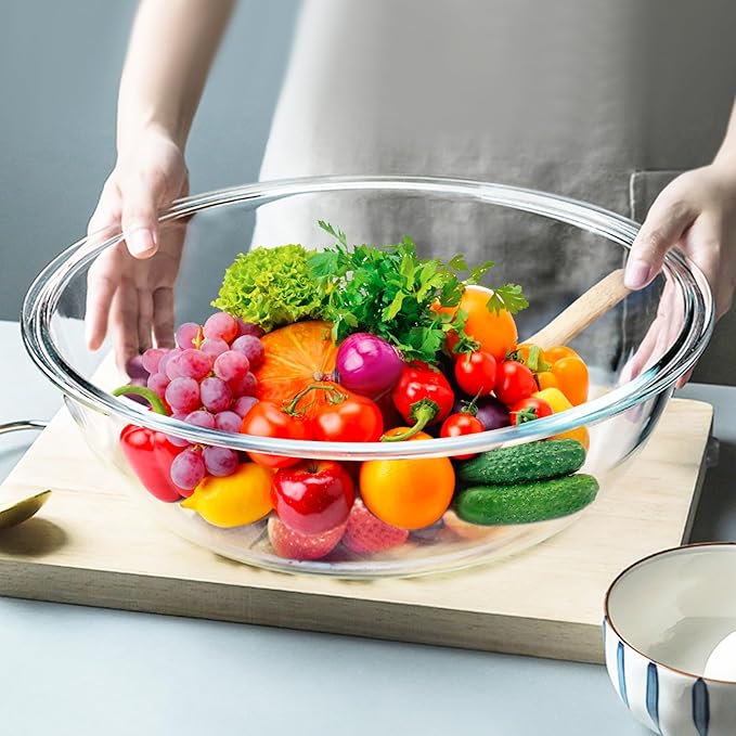 6.5 Quart Large Glass Mixing Bowl, Clear Large Salad Bowls for Kitchen Dishwasher, Freezer, Microwave & Oven Safe Bowls