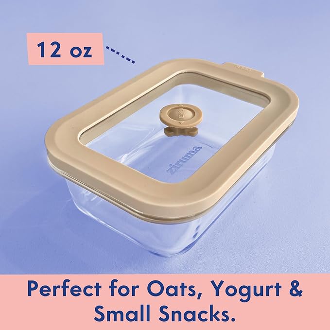 Ziruma Non-Toxic 1.5 cup Glass Food Storage Containers with Lids - Overnight Oats Container, Plastic Free Meal Prep, Reusable Airtight Food Storage, Microwave and Freezer Safe, 5 Pack
