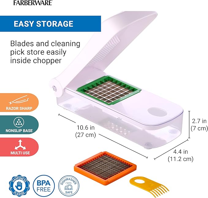 Farberware Professional Vegetable Chopper, 2 Blades For Slicing and Dicing Onions, Tomatoes, Potatoes And More, Meal Prep Made Easy