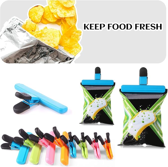 2 Pcs Mini Bag Sealer and 12 Pcs Bag Clips Snack Bag Sealer Snack Handheld Heat Vacuum Sealer Clips Chip Bag Clips for Plastic Bags Food Storage Snacks Freshness