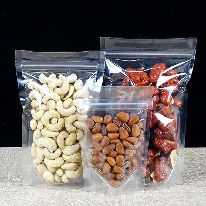 PABCK 100 Pack (Inside Size 3.15x2.87 inch) Clear Resealable Stand Up Bags Heat Seal Zipper Lock Reusable Storage Pouches for Zip Food Storage Lock Packaging with Tear Notches