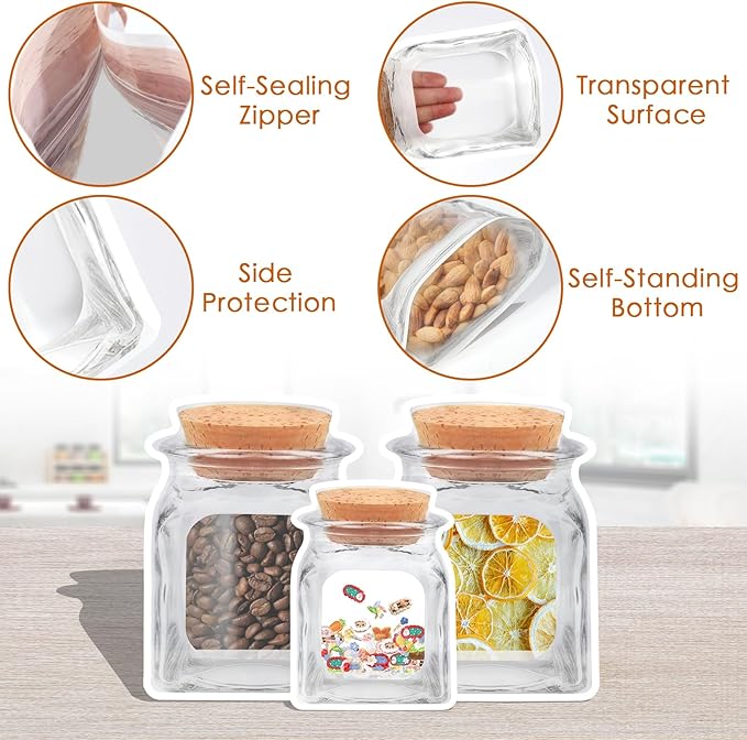 100 Pcs Reusable Mason Jar Bags - Large Food Storage Ziplock, 5.5" X 7.8" Cute Plastic Zipper Leakproof for Freezer, Kitchen, Camping, Picnic Organizer