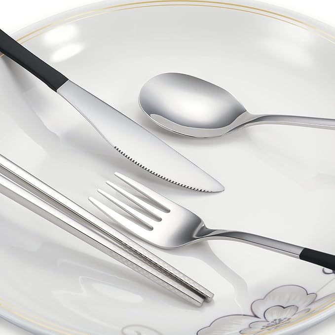 Travel cutlery set, 18/8 stainless steel cutlery, Reusable utensils set with case, Portable Silverware Lunch Box for Camping and Office