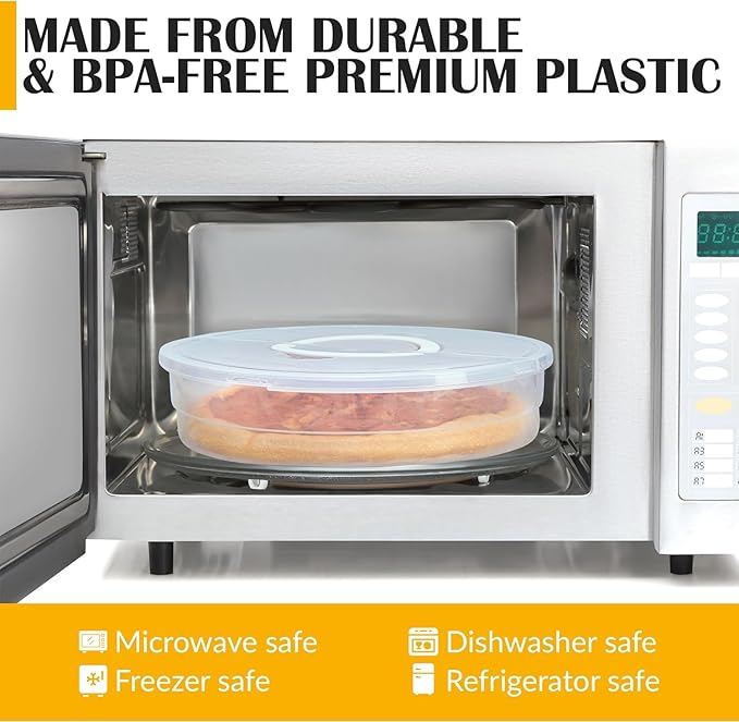 Plastic Pie Carrier with Lid and Handles - Airtight Cover, BPA Free Container for Pies and Pastry Products - Round Keeper Keeps Cookies, Muffins, Cupcakes, Bakery Fresh
