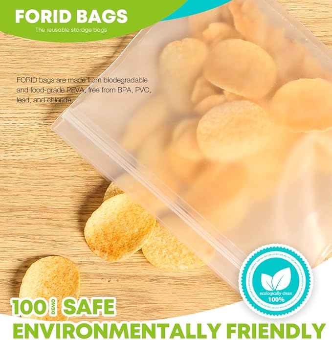 Reusable Storage Bags - 12 Pack EXTRA THICK Freezer bags (2 Reusable Gallon Bags & 5 Reusable Sandwich Bags & 5 Reusable Snack Bags) FDA Grade LEAKPROOF Lunch Bag for Food Travel Items Storage