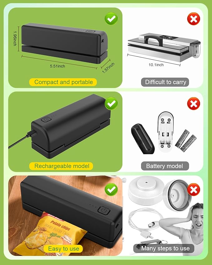 Mini Bag Sealer with 3000mAh Rechargeable Battery – Portable Heat Sealer for Snack, Chip & Food Storage Bags – Compact & Easy to Use for Home & Travel