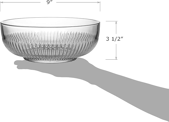 Red Co. Large Clear Glass Mixing Bowl with Ribbed Surface, for Mixing, Storage, Serving, 2.5 Quarts, 9" Dia