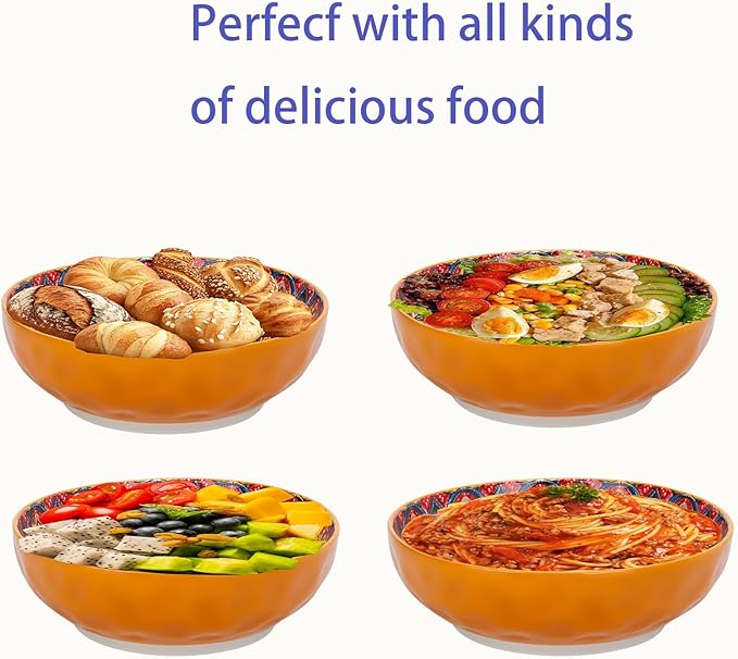 Large Serving Bowls,10 inch Ceramic Salad Bowls,Ideal Housewarming Gift,Vibrant Color Soup Bowls for Party,Pasta,Fruit,Dishwasher & Microwave Safe Soup Bowls (Orange)