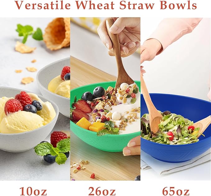 Serving Bowls Set of 6 with Textured Pattern,Unbreakable Wheat Straw Bowls for Cereal,Salad and Snack,Prepare Bowls Set for Kitchen. Island Series