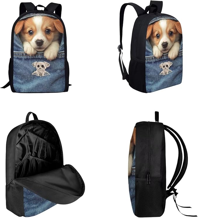 Dolyues Pocket Puppy Kawaii Girls 3-in-1 Backpack Kit: 17 Inch Kids Backpack, Insulated Lunch Bag & Animal Pencil Pouch - Multiple Pockets & Adjustable Straps