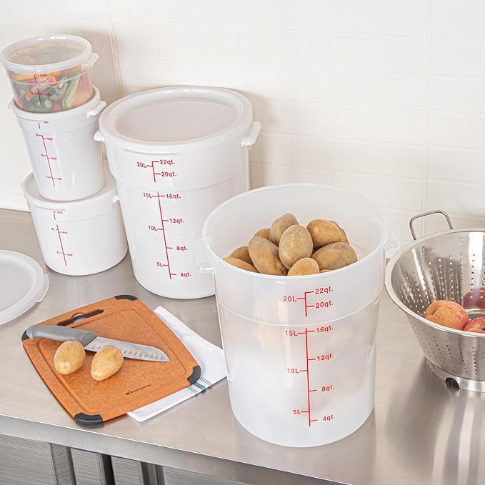 Restaurantware-Met Lux 22 Quart Food Storage Containers, 10 Translucent Storage Containers - Lids Sold Separately, Red Volume Markers, Dishwashable Containers, Side Handles, For Storing Foods