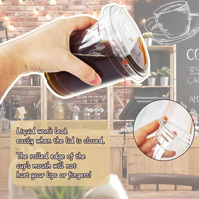16 Oz Plastic Clear Cups with Strawless-Sip-Lids,25 Sets Plastic Cups with Sip Through Lids,Disposable Iced Coffee Cups for Milkshake,Smoothie,Cold Drinks