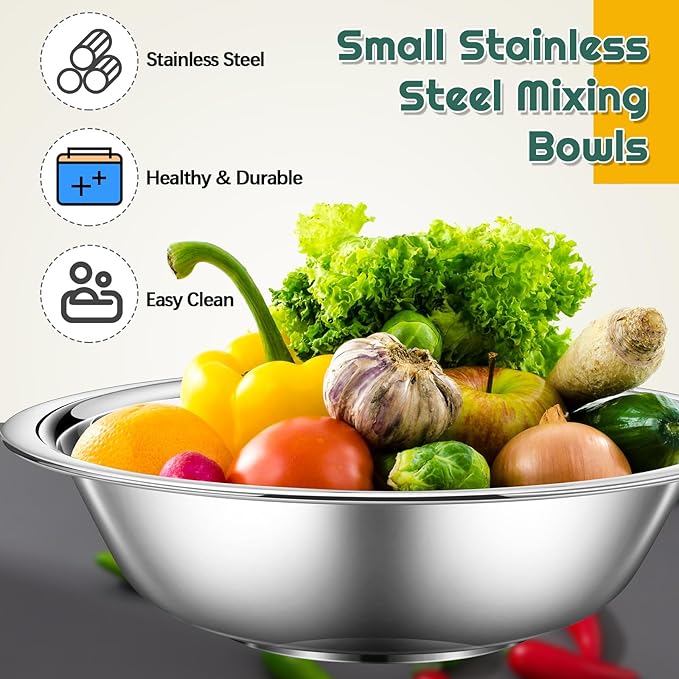 Tioncy 30 Pack Small Stainless Steel Bowls 6.3 Inch Wide Prep Bowls Stainless Steel Mixing Bowls Set for Kitchen Meal Prep Cooking Serving Baking
