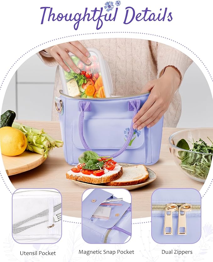 Small Insulated Lunch Bag Box Women - Leakproof Water-Repellent Lightweight Cooler with Removable Strap for Work Picnic - Teacher Mothers Day Christmas Birthday Gifts