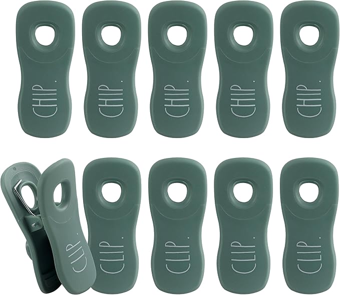 Rae Dunn Bag Clips with Magnet - Chip Clips, Food Storage with Air Tight Seal Grip for Bread, Snack and Food Bags, Pack of 10, Sage