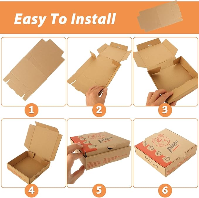 QTLCOHD 40 Pcs Mini Pizza Boxes, 6.3 x 6.3 x 1.57 Inch Kraft Corrugated Pizza Boxes, Brown Cardboard Take Out Food Containers Packaging Boxes for Personal Cake, Cookies, Food