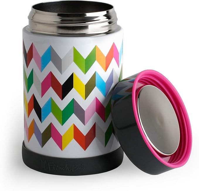 French Bull Stainless Steel Leak Proof Hot Lunch Thermos Vacuum Insulated Food Soup Jar Container, Easy Grip Lid, 16oz, Ziggy (71135)