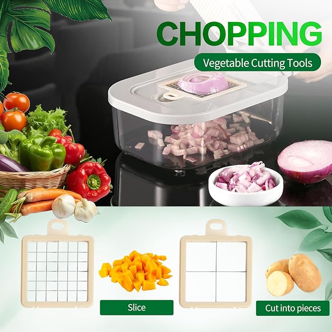 Vegetable Chopper with Container, Alligator Veggie Chopper Manual, Full-Set Vegetable Chopper, 9 in 1 Time-Saving Kitchen Gadgets, Verduras Picadora