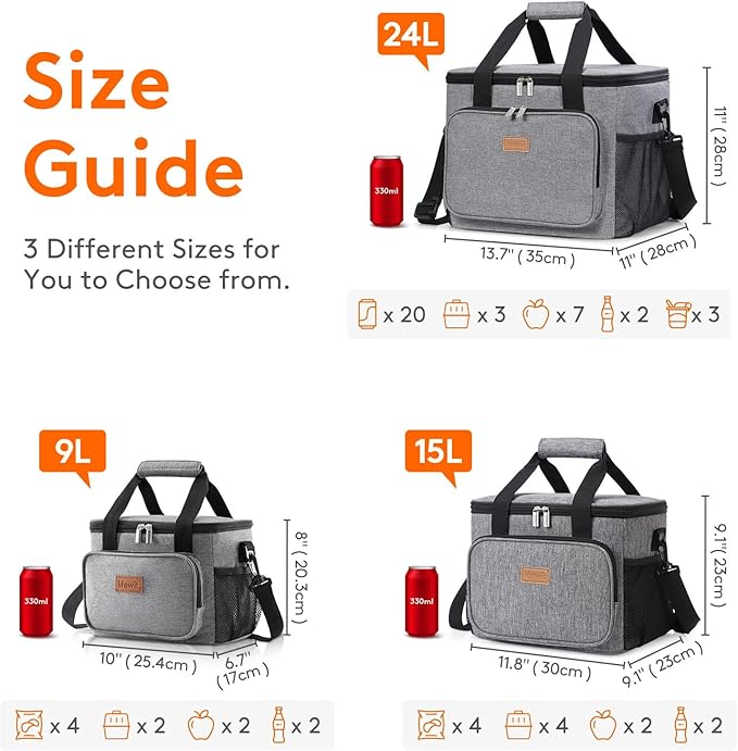 Lifewit Large Lunch Bag Insulated Lunch Box Soft Cooler Cooling Tote for Adult Men Women, Gray 12-Can (9L)