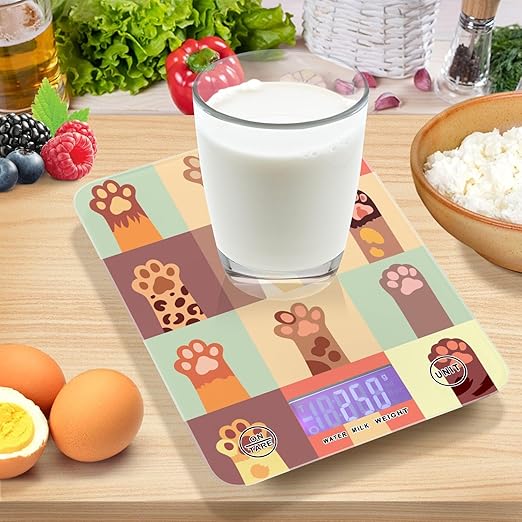 Food Scale Kitchen Scale for Baking Cooking Digital Food Weighing Measuring Scale Small Waterproof Electric Food Scale Cat Paw Footprints