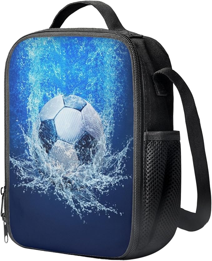 Dolyues Football Backpack for Boys Lunch Box Pencil Bag Sport Kids Backpack Kindergarten Elementary Middle School Book Bag Blue Backpacks with Lunch Bag Pencil Case Set