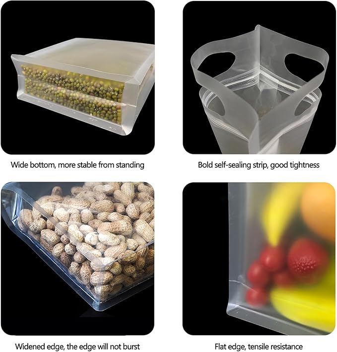 20Pack Frosted Translucency Plastic Rectangular Food Organization Storage Bags with Carry Handle, Self Seal & Zipper Closure, Reusable, Heat-sealed PET Sheets, 4.72 x 8.66 inches