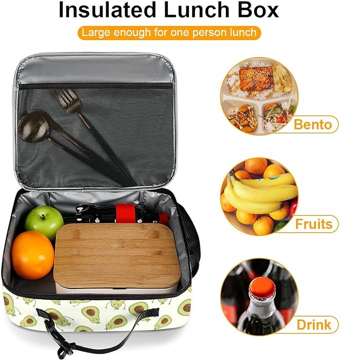 Avocado Reusable Lunch Box Insulated Lunch Bag Cooler Bag Lunchbox Meal Food Container Tote Bag for Women Kids Girls School Camping Hiking Picnic Beach Travel