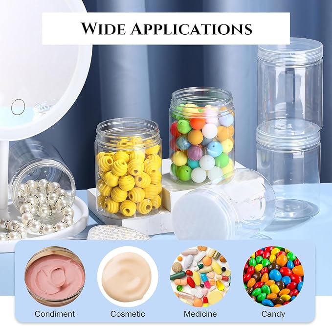 Aoriher 48 Pcs 8oz Plastic Mason Jars with Lids Round Clear Plastic Jars Containers Refillable Small Empty Storage Containers Food Canisters for Kitchen Storage(Clear)