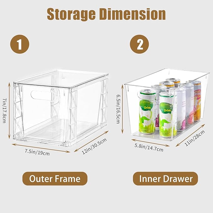 6Pack Stackable Kitchen Storage Organizer, Pantry Organizers and Storage, Clear Foods Organizer Bins with Handles, Easily Assemble for Bathroom, Kitchen, Pantry, Cabinet, Closet